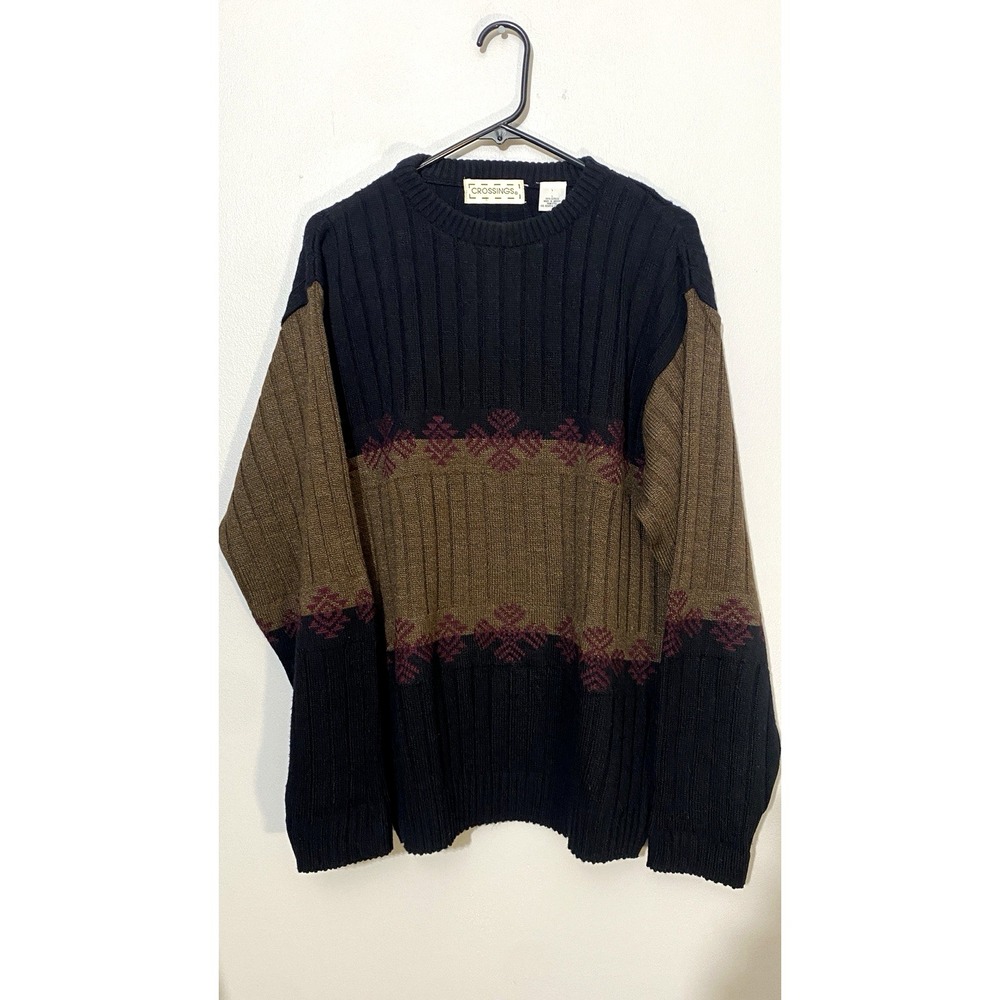 Men's Crossings Colorblock Knit Sweater Geometric Fair Isle Nordic Style Size Lg